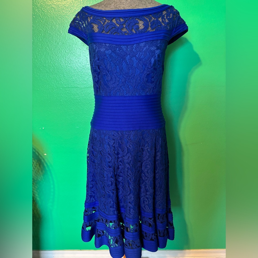 Tadashi Shoji Elegant Blue Lace cocktail Dress